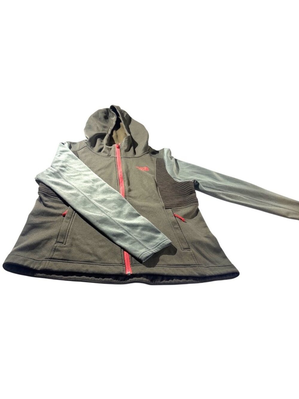 The North Face Womens Full-Zip Hooded Jacket L Olive & Mint With Red Accents